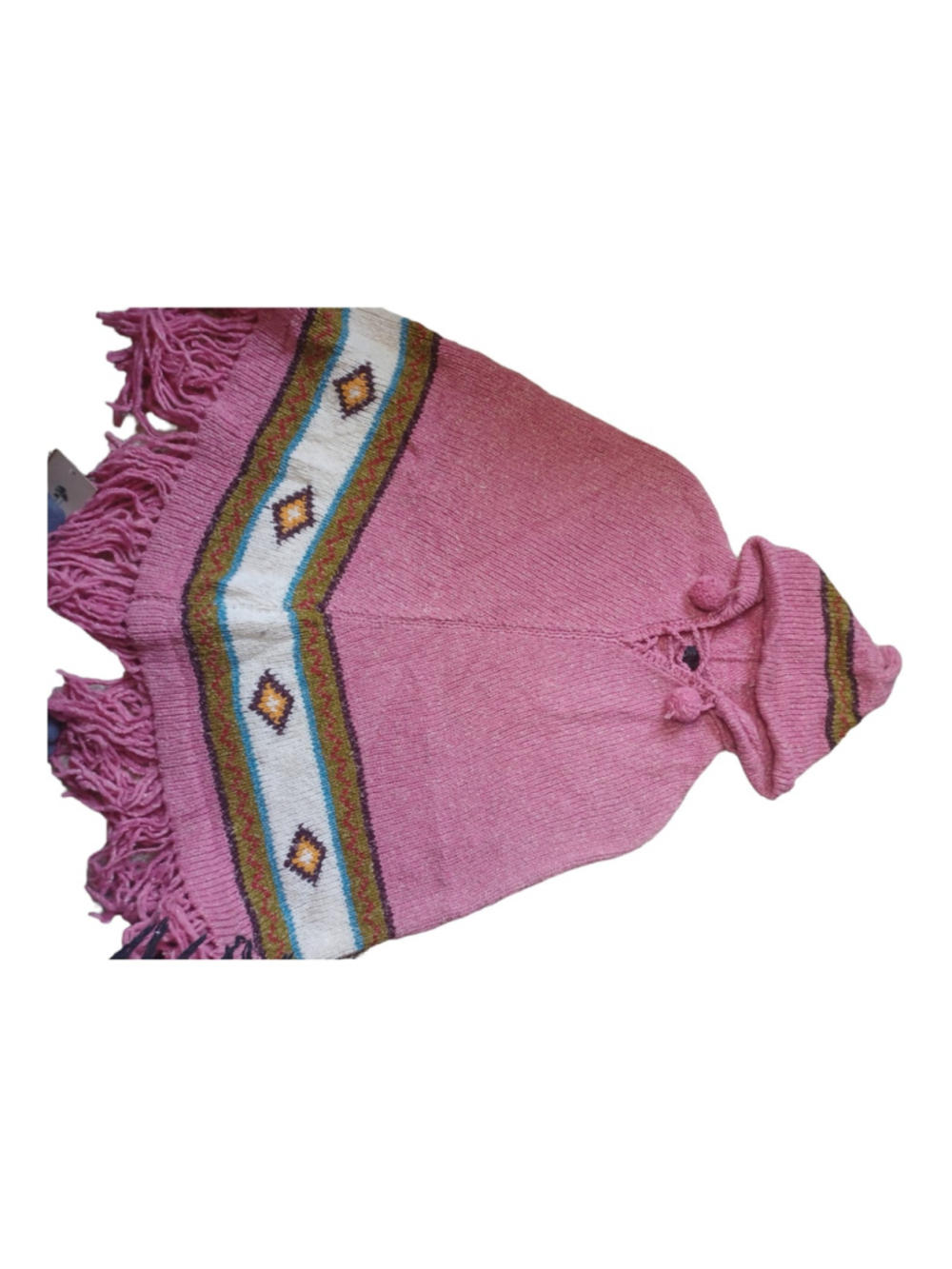 Vintage wool cotton poncho from Peru with hood